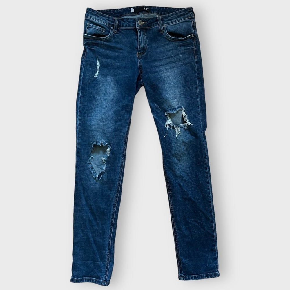 Kut from the Kloth Catherine Boyfriend Distressed Dark Wash Denim Jeans Size 6